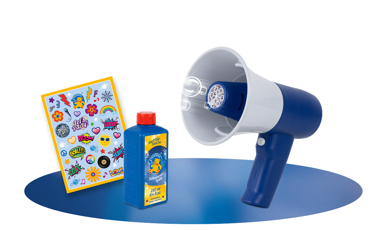 Megafon+Sticker+Nachfuellflasche