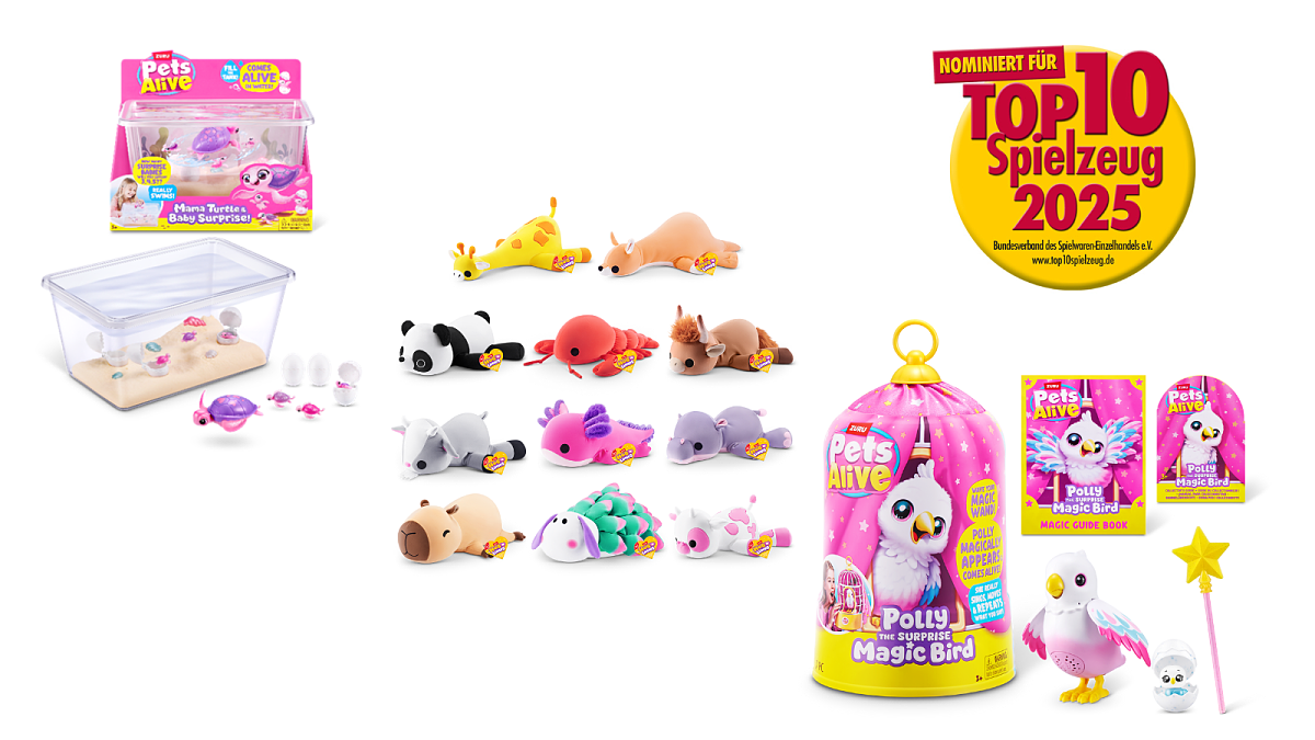 Hug-A-Lumps, Pets Alive Polly the Magic Bird und Pets Alive Mama Turtle Surprise für „TOP 10 Spielzeug 2025“ nominiert